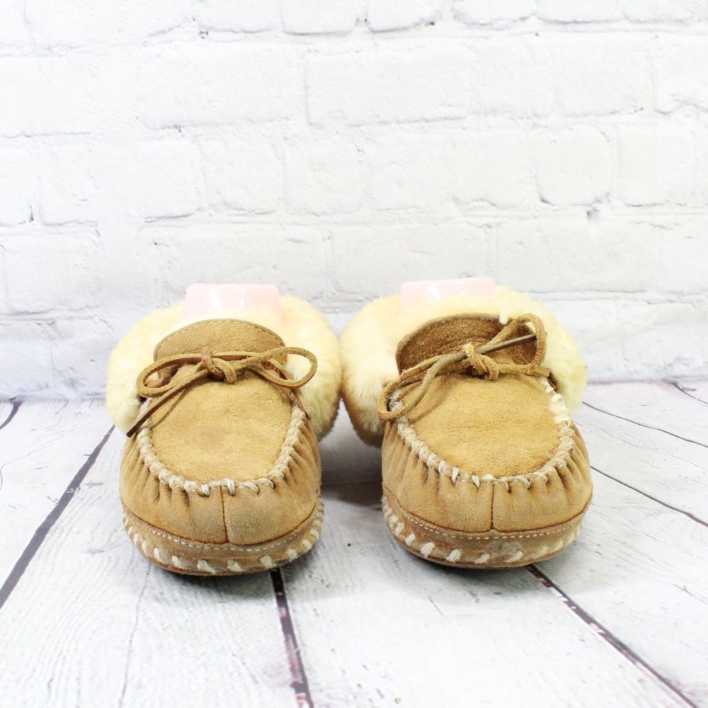 LL BEAN Brown Shearling Lined Wicked Good Moccasin Slippers Size 6 M - Picture 4 of 9